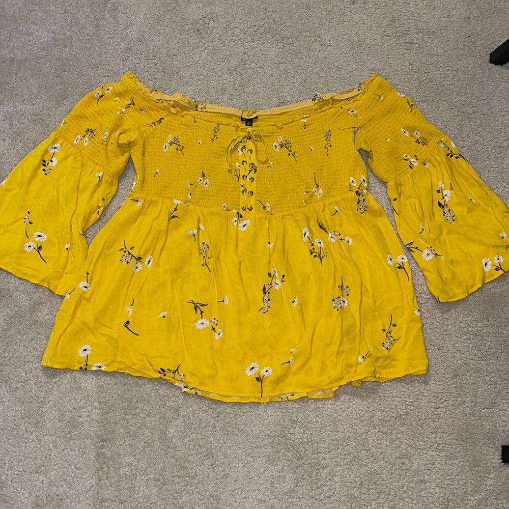 Torrid Yellow OTS Floral Blouse